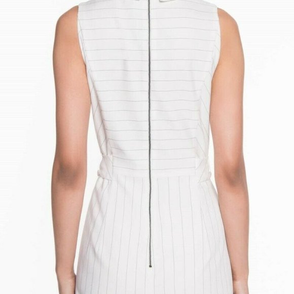 CUE Size 4 White striped Faux Wrap Cotton Summer Dress with Belt Light Stretch - Picture 3 of 10